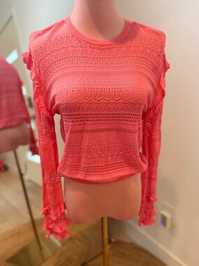 Misa Los Angeles Coral Crochet Knit Long-Sleeve Top